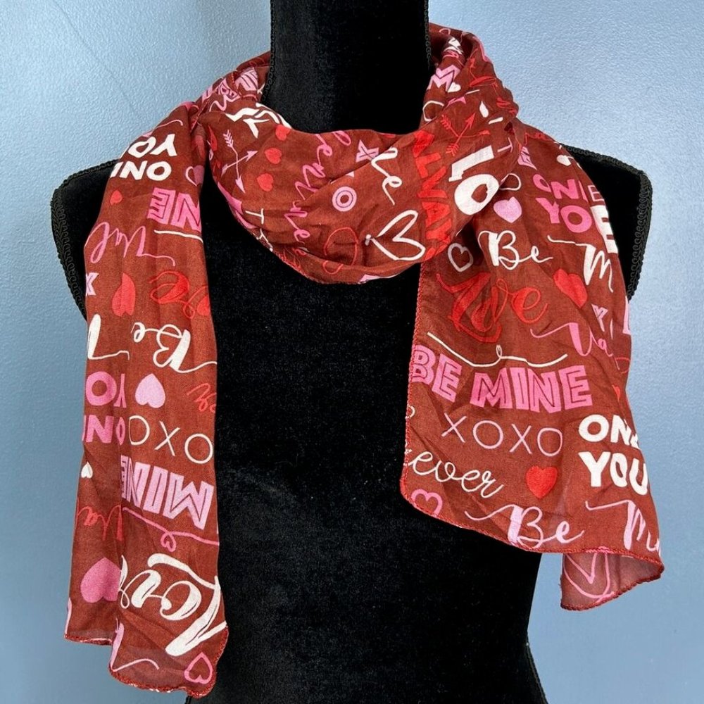 NEW Valentine's Day BE MINE, ONLY YOU, XOXO Red Womens Silky Sheer 11"x60" Scarf